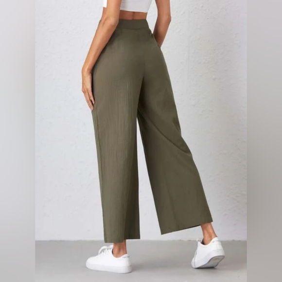 SHEIN.  Women's Wide Legged Linen Pants. Olive Green Size 8/10 - Picture 2 of 11